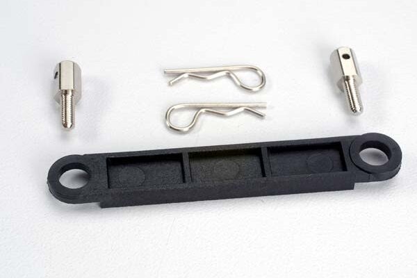 Traxxas 3727 Battery hold-down plate (black)/ metal posts (2)/body clips (2)