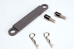 Traxxas 3727A Battery hold-down plate (gray)/ metal posts (2) / body clips (2)