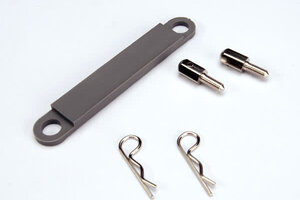 Traxxas 3727A Battery hold-down plate (gray)/ metal posts (2) / body clips (2)