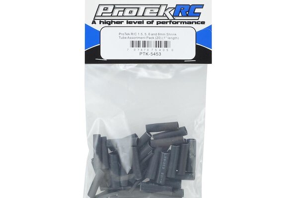 Protek RC PTK-5453   RC 1.5, 5, 6 & 8mm Shrink Tubing Assortment Pack (Black) (20) (1" Length)