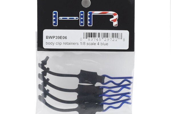 Hot Racing HRABWP39E06  BWP39E06 Body Clip Retainers, 1/8th Scale, Blue (4)
