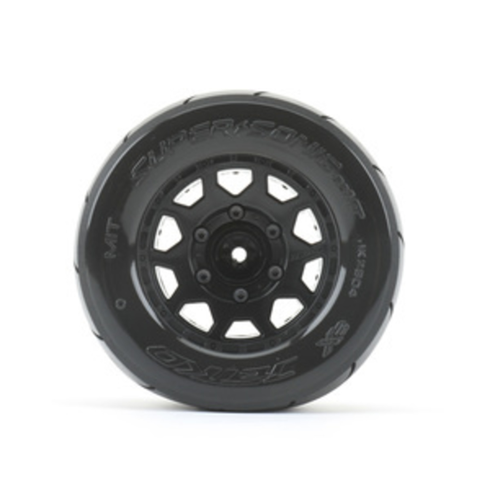 Jetko Tires 2804CBMSGNB1  1/10 MT 2.8 Super Sonic Tires Mounted on Black Claw Rims, Medium Soft, 12mm Hex, 0" Offset