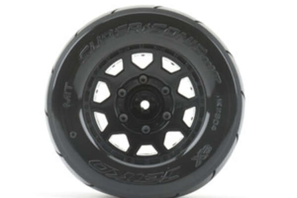 Jetko Tires J2804CBMSGNB1 1/10 MT 2.8 Super Sonic Tires Mounted on Black Claw Rims, Medium Soft, 12mm Hex, 0" Offset