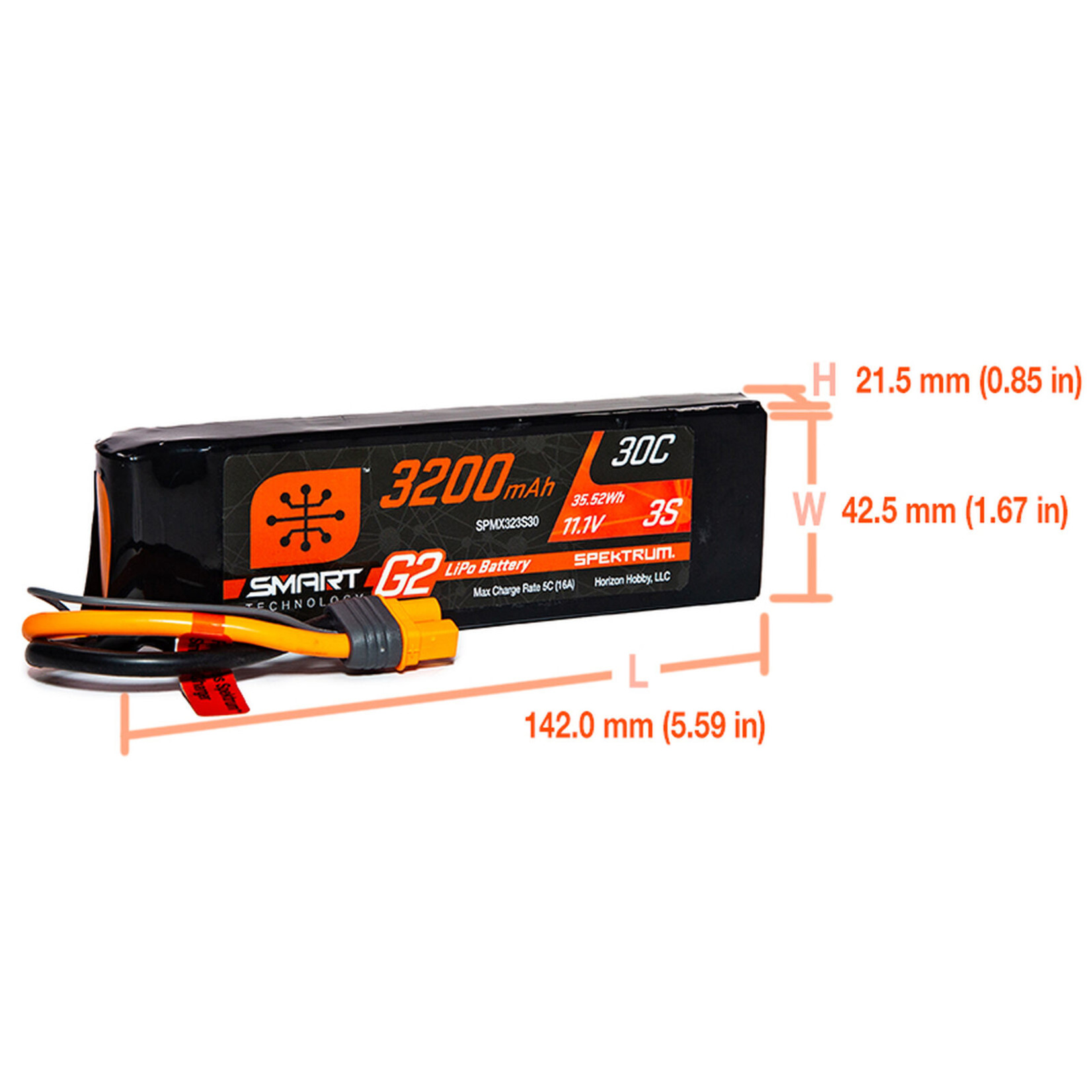 SPEKTRUM SPMX323S30 11.1V 3200mAh 3S 30C Smart G2 LiPo Battery: IC3