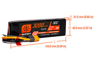 SPEKTRUM SPMX323S30 11.1V 3200mAh 3S 30C Smart G2 LiPo Battery: IC3