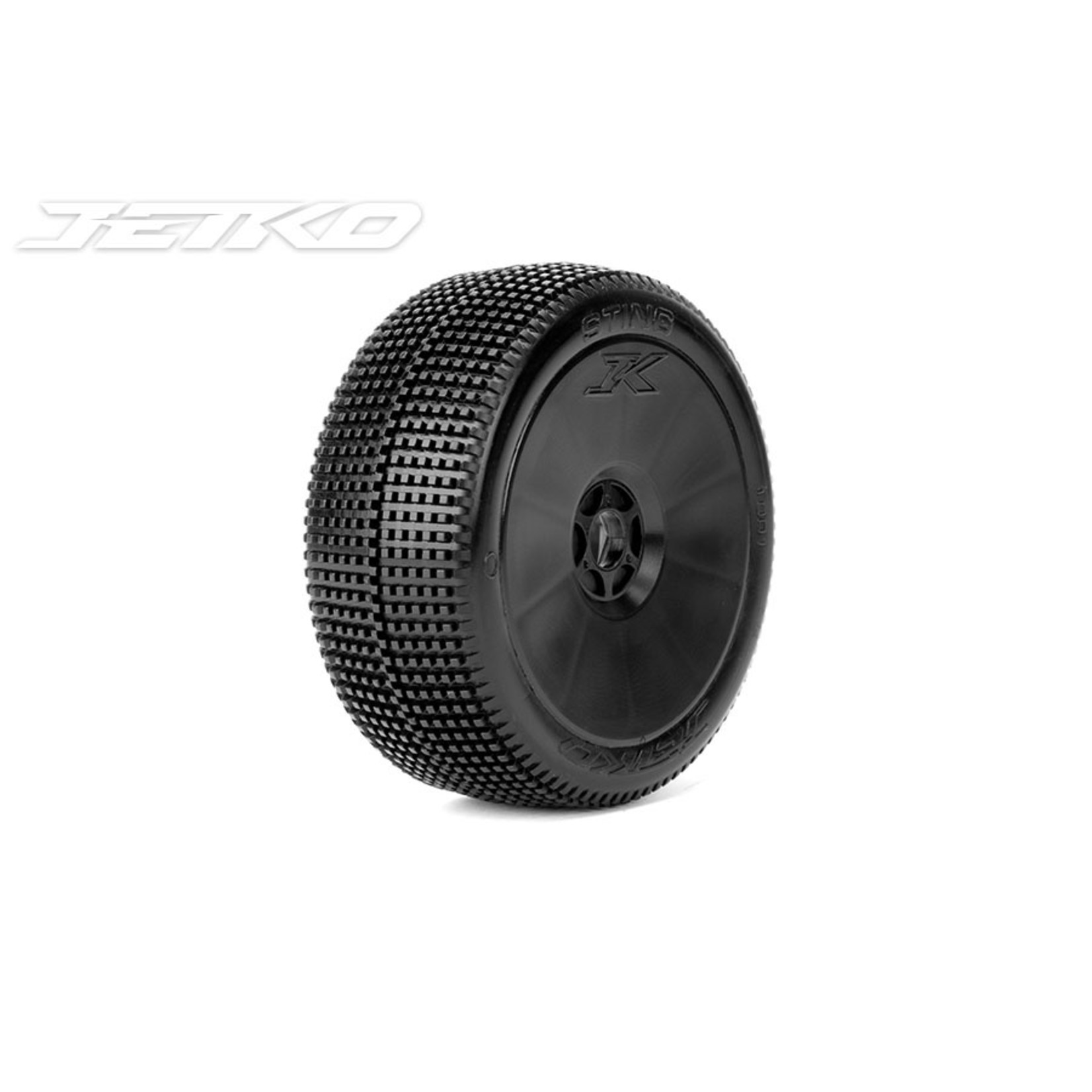 Jetko Tires JKO1001DBMSG  Sting 1/8 Buggy Tires Mounted on Black Dish Rims, Medium