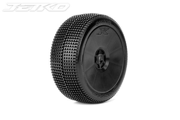 Jetko Tires JKO1001DBMSG  Sting 1/8 Buggy Tires Mounted on Black Dish Rims, Medium