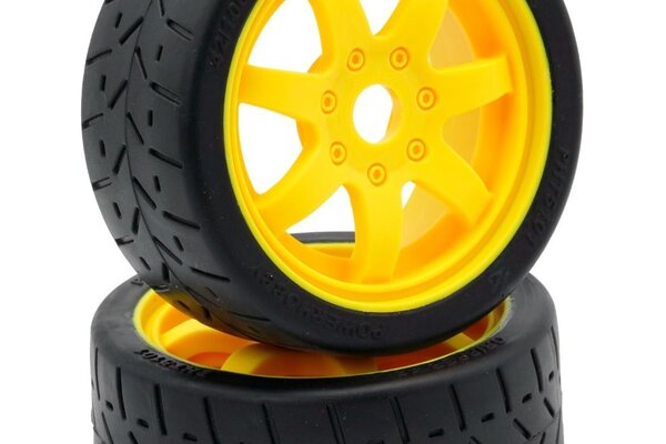 Powerhobby PHT5101-Yellow   1/8 Gripper 42/100 Belted Mounted Tires 17mm Yellow