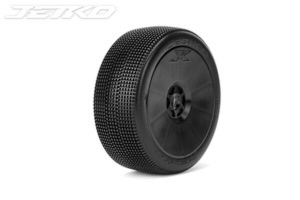 Jetko Tires Lesnar 1/8 Buggy Tires Mounted on Black Dish Rims, Super Soft (2)