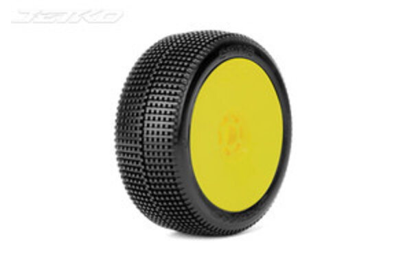 Jetko Tires JKO1001DYMSG Sting 1/8 Buggy Tires Mounted on Yellow Dish Rims, Medium Soft (2)