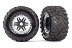 Traxxas 8972X Tires & wheels, assembled, glued (black, satin chrome beadlock style wheels, Maxx® MT tires, foam inserts) (2) (17mm splined) (TSM® rated)