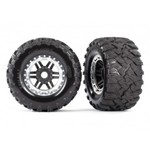 Traxxas 8972X Tires & wheels, assembled, glued (black, satin chrome beadlock style wheels, Maxx® MT tires, foam inserts) (2) (17mm splined) (TSM® rated)
