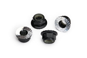 Traxxas 8447A Nuts, 5mm flanged nylon locking (aluminum, black-anodized, serrated) (4)