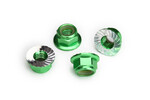 Traxxas 8447G Nuts, 5mm flanged nylon locking (aluminum, green-anodized, serrated) (4)
