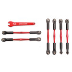 Traxxas 5539X Turnbuckles, aluminum (red-anodized), camber links, 58mm (4)/ front toe links, 61mm (2) (assembled with rod ends and hollow balls)/  aluminum 5mm wrench (red-anodized)