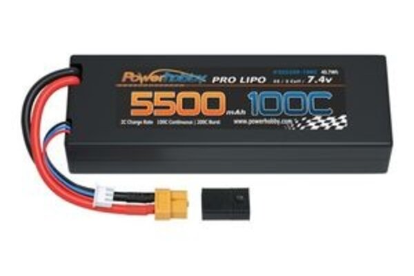 Powerhobby 2S 7.4V 5500MAH 100C Lipo Battery w XT60 +  Plug Adapter