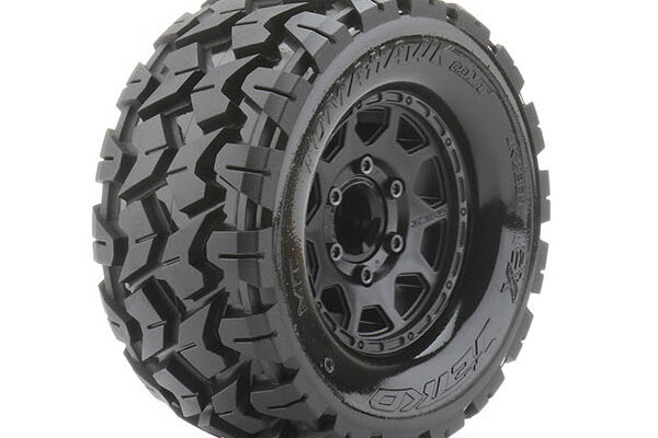 Jetko Tires 2801CBMSGNB3  1/10 MT 2.8 Tomahawk Tires Mounted on Black Claw Rims, Medium Soft, 14mm Hex, for Arrma
