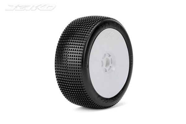 Jetko Tires Marco 1/8 Buggy Tires Mounted on White Dish Rims, Ultra Soft (2)
