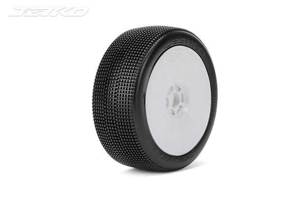 Jetko Tires Lesnar 1/8 Buggy Tires Mounted on White Dish Rims, Super Soft (2)