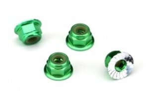 Traxxas 1747G Nuts, aluminum, flanged, serrated (4mm) (green-anodized) (4)