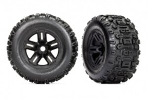 Traxxas 9672 Tires and wheels, assembled, glued (3.8' black wheels, Sledgehammer® tires, foam inserts) (2) 1:8