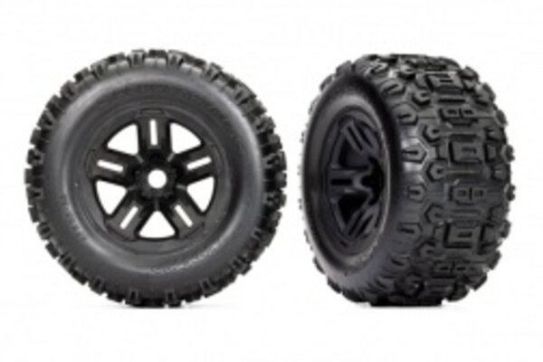 Traxxas 9672 Tires and wheels, assembled, glued (3.8' black wheels, Sledgehammer® tires, foam inserts) (2) 1:8