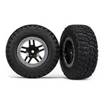 Traxxas 5883 Tires & wheels, assembled, glued (SCT Split-Spoke, black, satin chrome beadlock wheels, BFGoodrich® Mud-Terrain™  T/A® KM2 tire, foam inserts) (2) (4WD f/r, 2WD rear)