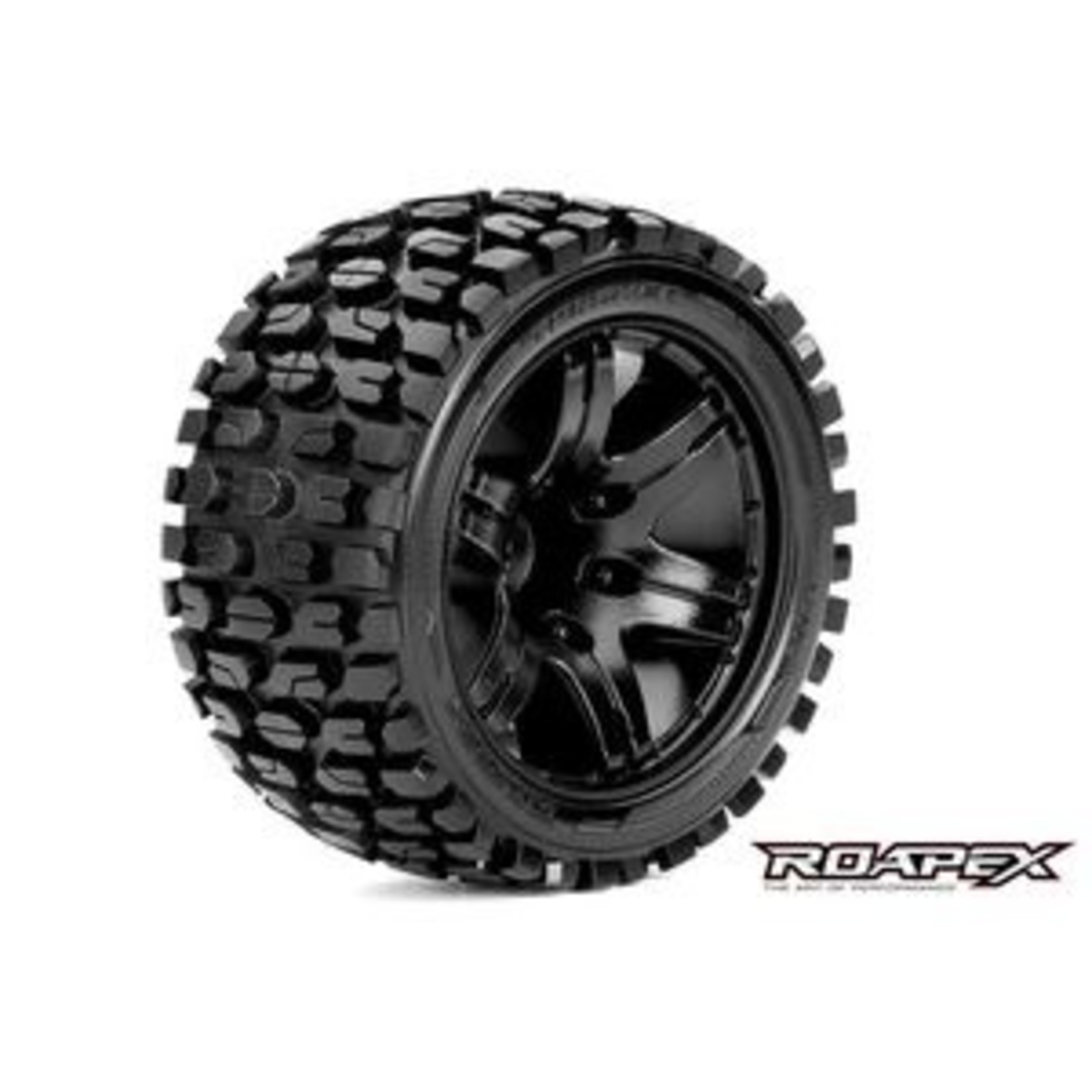 Roapex R/C ROPR2002-B2  Tracker 1/10 Stadium Truck Tire Black Wheel with 1/2