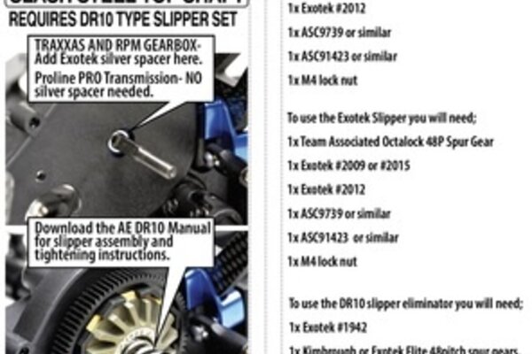 Exotek Racing EXO2017 Steel Top Shaft, Heavy Duty, Compatible with Slash, for MK2 and DR10 Slippers
