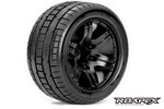 Roapex R/C ROPR2001-B2 Trigger 1/10 Stadium Truck Tires, Mounted on Black Wheels, 1/2 Offset, 12mm Hex (1 pair)