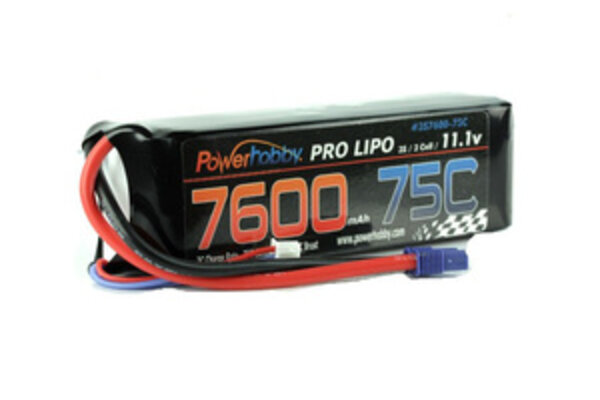 Powerhobby PHB3S7600MAH75CEC5  7600mAh 11.1V 3S 75C LiPo Battery with Hardwired EC5