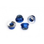 Traxxas 8447X Nuts, 5mm flanged nylon locking (aluminum, blue-anodized, serrated) (4)