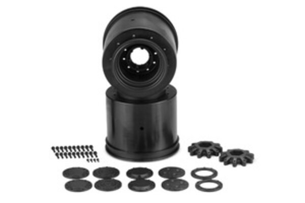 J Concepts JCO3423B Aggressor 2.6 x 3.8" 17mm Hex Monster Truck Wheel, Black, w/ Interchangeable Hubs, Fits E-Revo 2.0