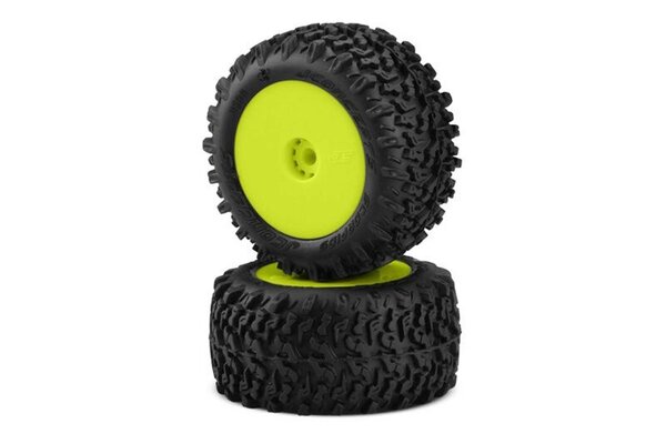 J Concepts JCO31002221  Scorpios Tires, Mounted Yellow Wheels, Green Compound (2): Mini-T/B