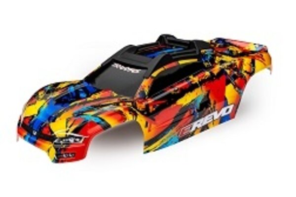Traxxas 8612 Body, E-Revo®, Solar Flare (painted, decals applied) (assembled with front & rear body mounts and rear body support for clipless mounting)