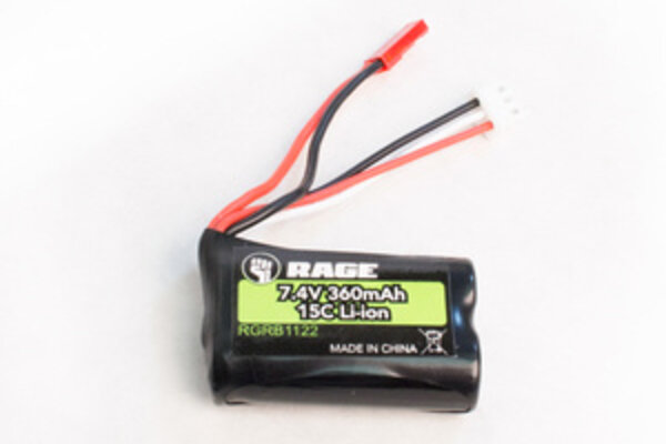 Rage R/C RGRB1122  7.4v, 360mAh Li-ion Battery: Black Marlin MX