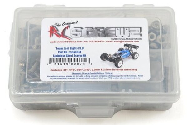 RC Screwz RCZLOS074 RC Screwz TLR 8IGHT-E 3.0 Buggy Stainless Steel Screw Kit