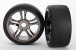 Traxxas 6479 XO-1  Tires & wheels, assembled, glued (split-spoke, black chrome wheels, slick tires (S1 compound), foam inserts) (front) (2)