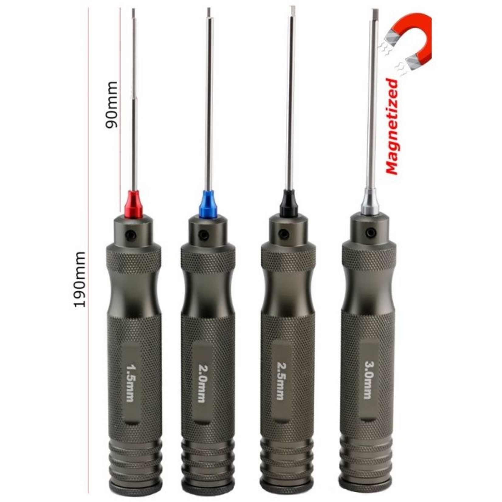 Power Hobby PHBPHT008   PHT008  Pro Series Magnetized Hex Tool Set Metric 1.5, 2.0, 2.5,3.0 mm