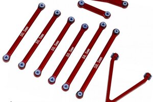 Powerhobby PHSCX24115-Red  Powerhobby Aluminum Suspension Links Steering Rod Tie Set SCX24 C10 Jeep Red
