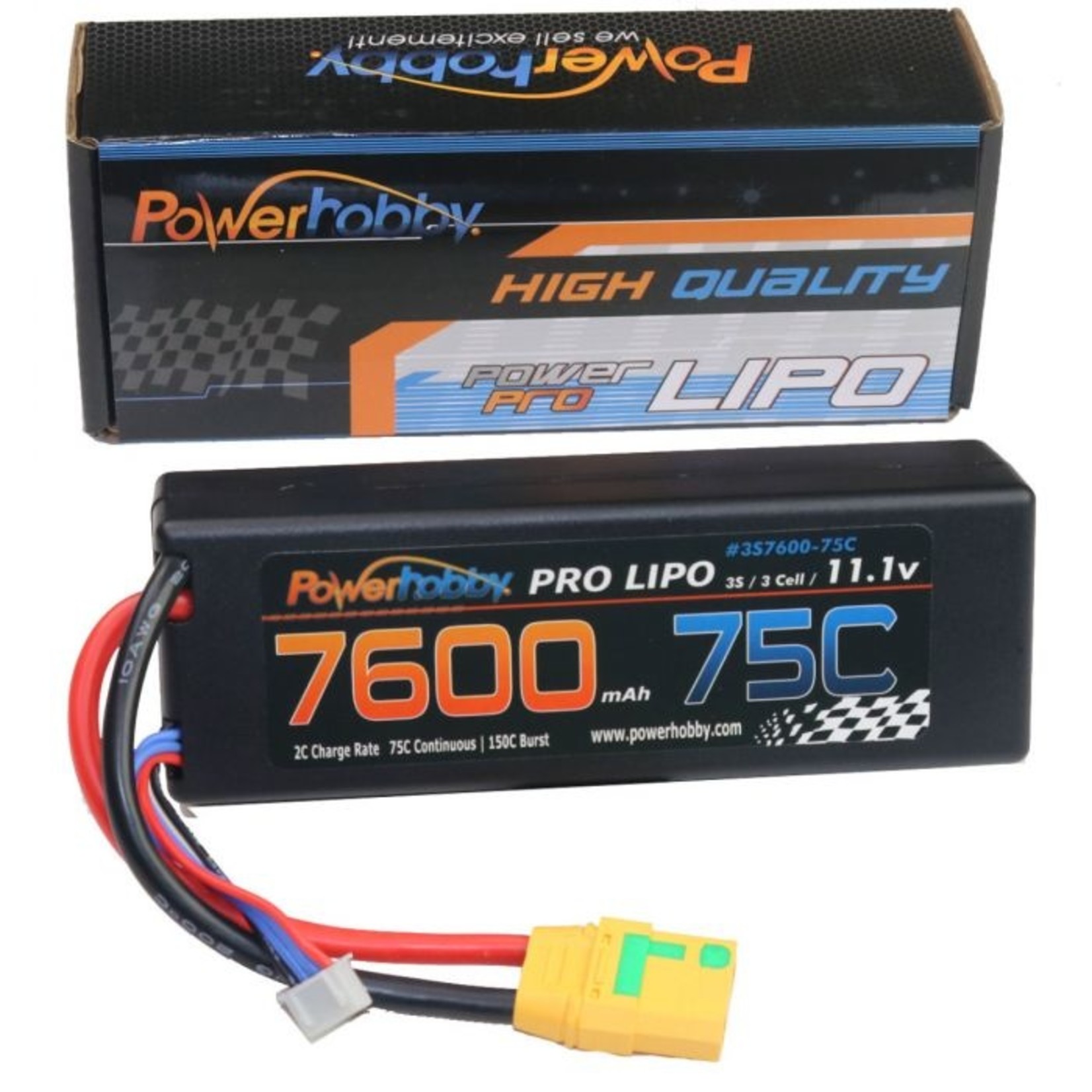 Powerhobby PH3S7600MAH75CXT90HC    3s 11.1v 7600mah 75c Lipo Battery w XT90 Plug Hard Case