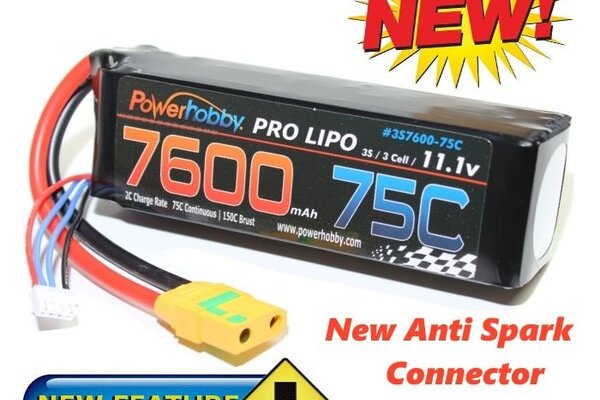 Powerhobby PH3S7600MAH75CXT90 Powerhobby 3S 11.1V 7600mAh 75C Lipo Battery w XT90 Anti Spark Plug