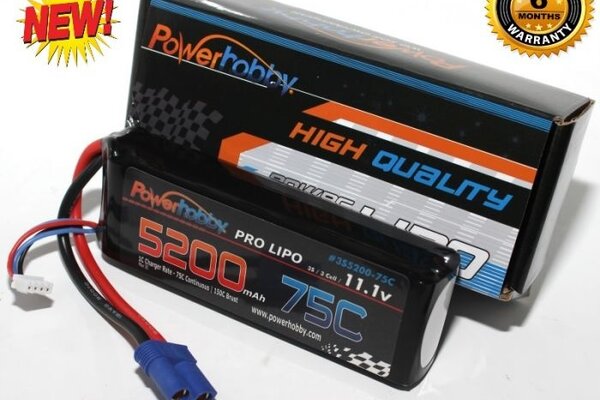 Powerhobby PHB3S5200MAH75CEC5  PowerHobby 3S 11.1V 5200mAh 75C Lipo Battery Pack EC5 Connector Plug 3-Cell