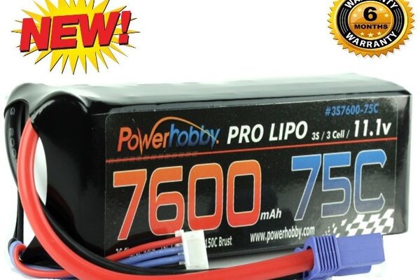 Powerhobby PHB3S760075CEC5HC  Powerhobby 3S 11.1v 7600mAh 75C Lipo Battery w EC5 Plug
