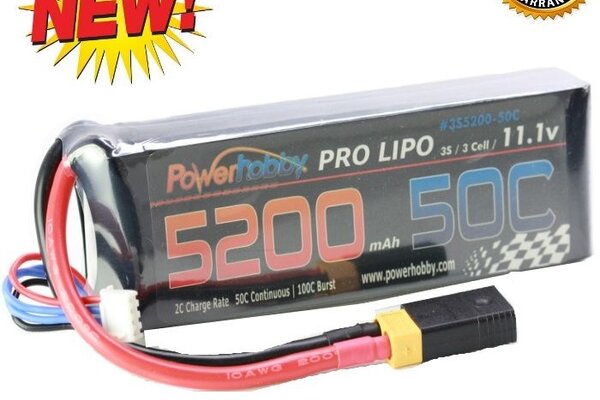 Powerhobby PHB3S5200MAH50CXT60  Powerhobby 3s 11.1v 5200mah 50c Lipo Battery w XT60 Plug + Traxxas Adapter
