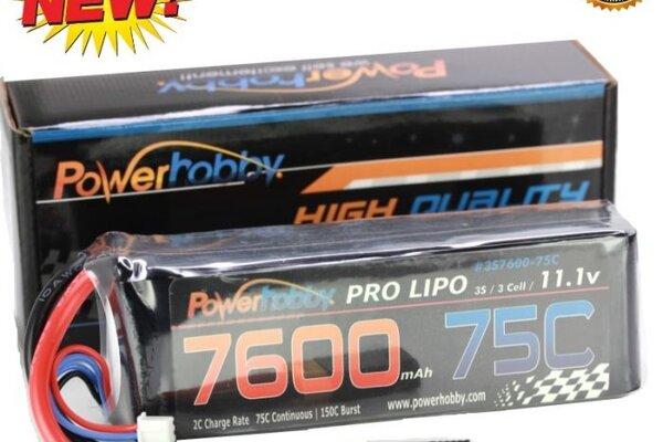 Powerhobby PHB3S7600MAH75CXT60  Powerhobby 3s 11.1v 7600mah 75c Lipo Battery w XT60 Plug + Traxxas Adapter