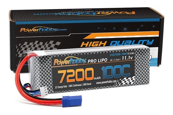 Powerhobby PHB3S7200100CEC5   Powerhobby 3S 11.1V 7200MAH 100C-200C lipo Battery w EC5 Plug