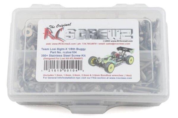 RC Screwz RCZLOS104  RC Screwz TLR 8IGHT-X Stainless Steel Screw Kit