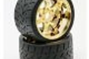 Powerhobby PHT5102-Gold Powerhobby  1/8 Gripper 54/100 Belted Mounted Tires 17mm Gold Wheels