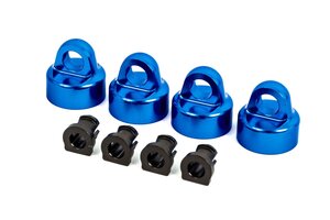 Traxxas 9664X Shock caps, aluminum (blue-anodized), GT-Maxx® shocks (4)/ spacers (4) (for Sledge™)
